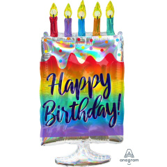 A Шар (30"/76 см) Фигура, Торт, Happy Birthday, Радуга, 1 шт. в уп.